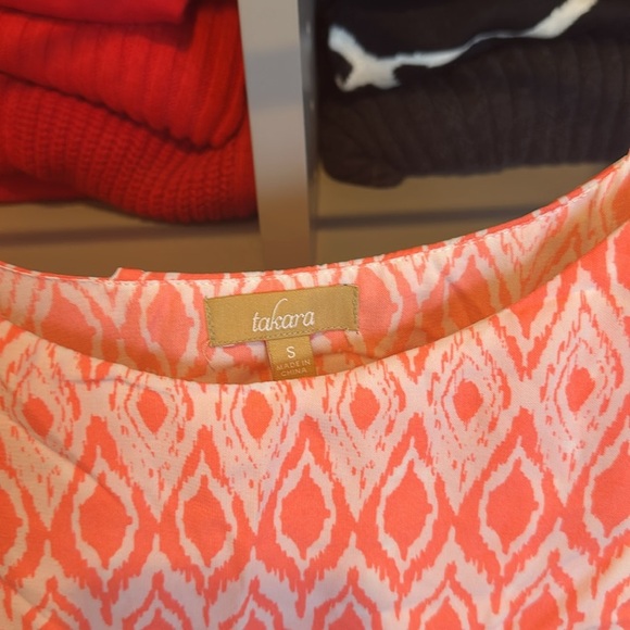 Takara coral/white adjustable strap elastic waist lined maxi dress size S NWT - Picture 2 of 3